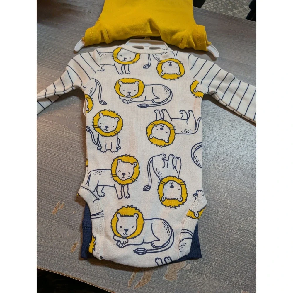 Carters Baby Boys 3-Piece Lion Bodysuit and Pants Set Yellow Navy Blue
